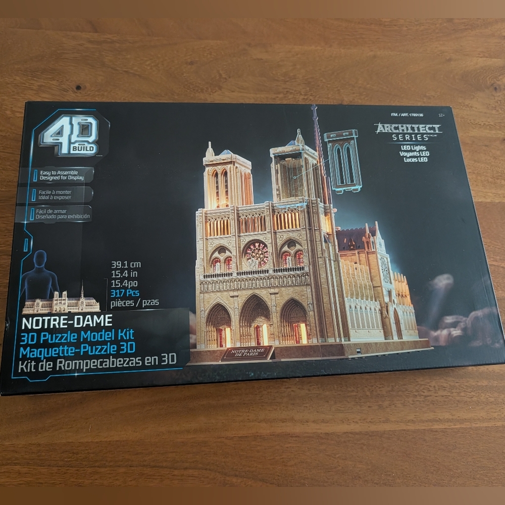 4d Build Notre Dame 3D Model Kit Puzzle with LED Lights.